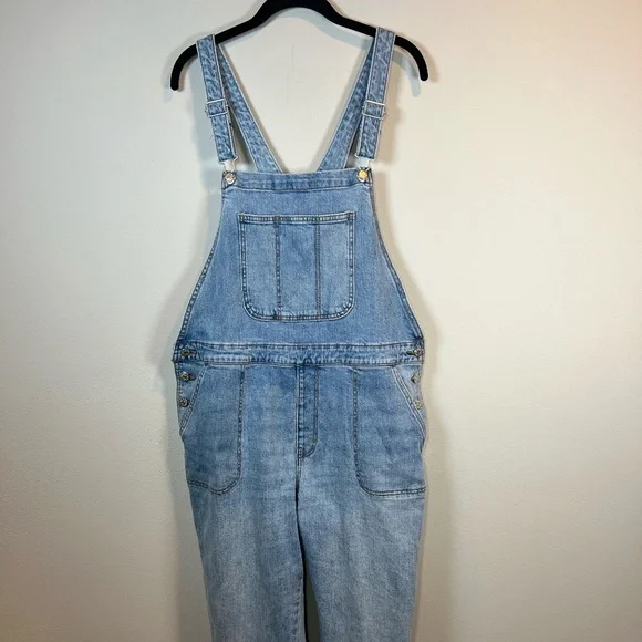 Old Navy Women's Overall Jeans Blue Light Wash Denim Straight Leg Bibs Y2K Sz 18 - Picture 2 of 13